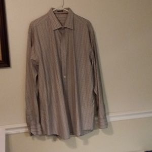 Bugatchi UOMO classic fit gray with white stripes long sleeve button down shirt